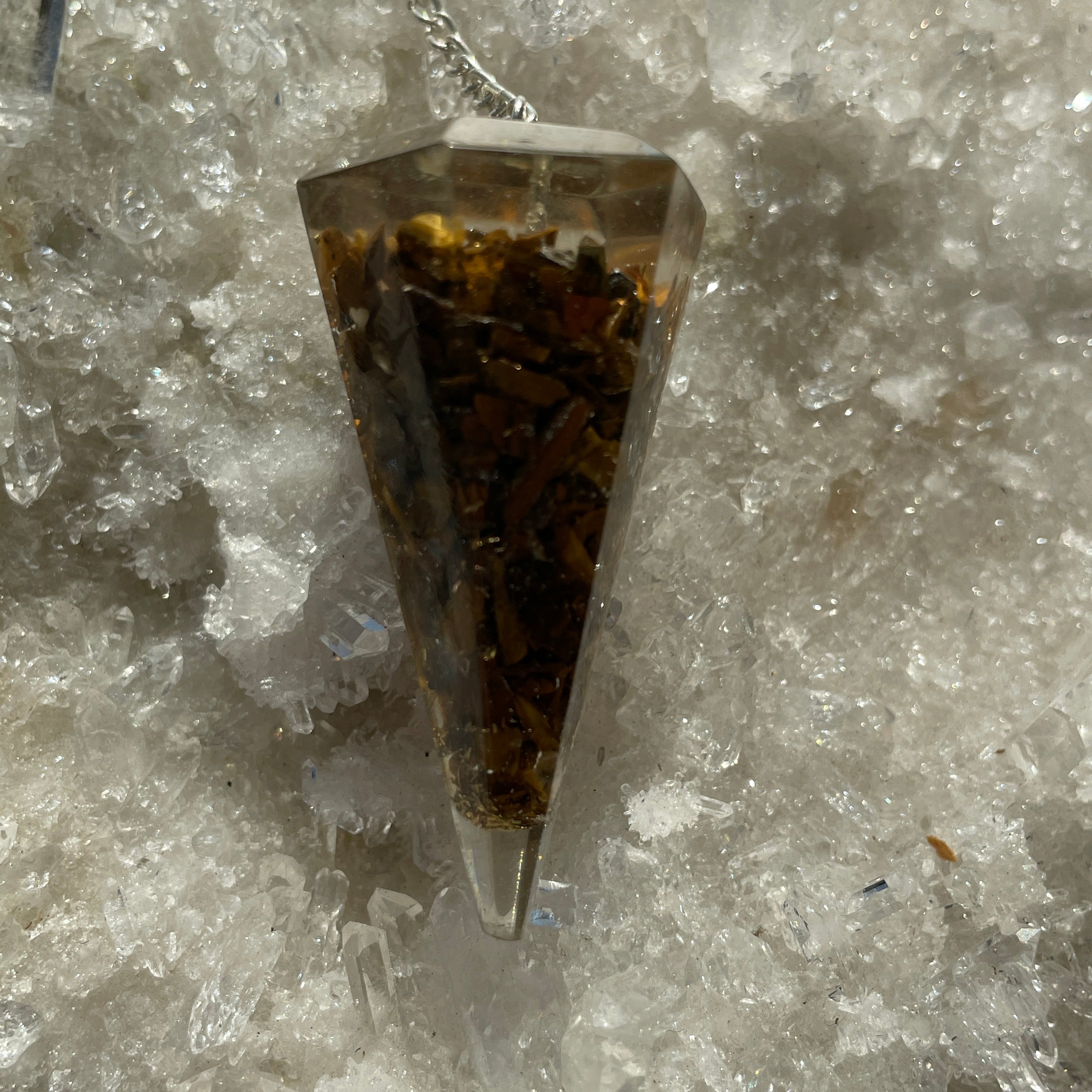 Orgonite Faceted Pendulum - Tigers Eye Orgonite Faceted Pendulum - Tigers Eye